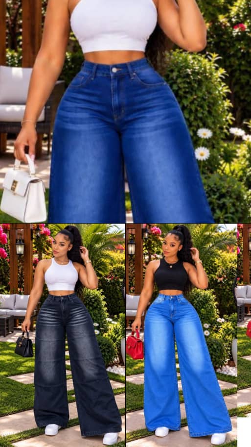 Jean large taille haute délavé